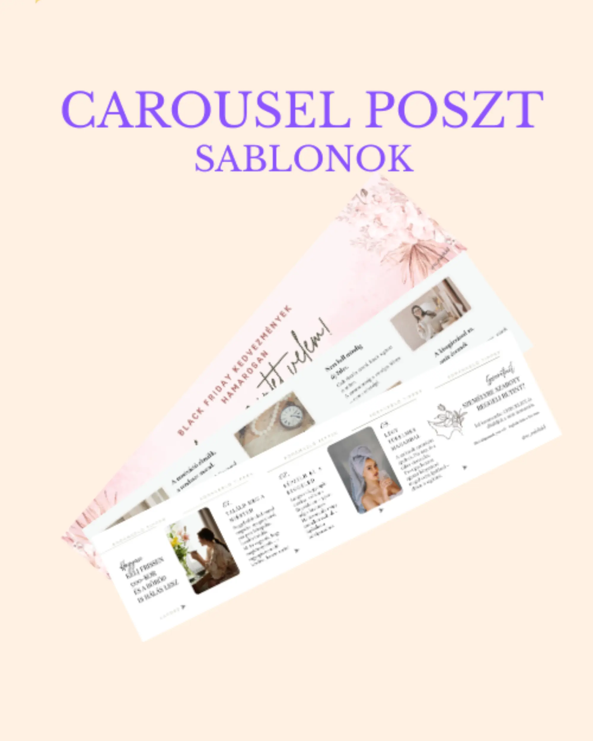 Hírlevél feliratkozás 2 Instagram carousel poszt sablonok nőies, pasztell dizájnnal vállalkozóknak