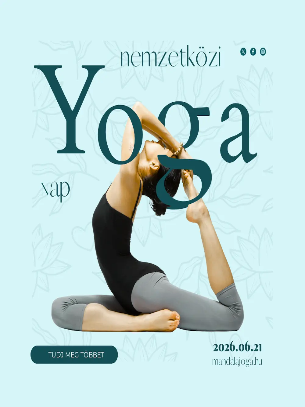 Landing oldal készítés 2026 | Értékesítési oldal tervezés 3 Modern, konverziónövelt landing page banner design referencia nemzetközi jóga napra, átfedéses tipográfiával és petrol színekkel.