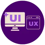 Monitor és egy böngésző ablak (UX/UI ikon) a felhasználói élmény és a design hangsúlyozására.